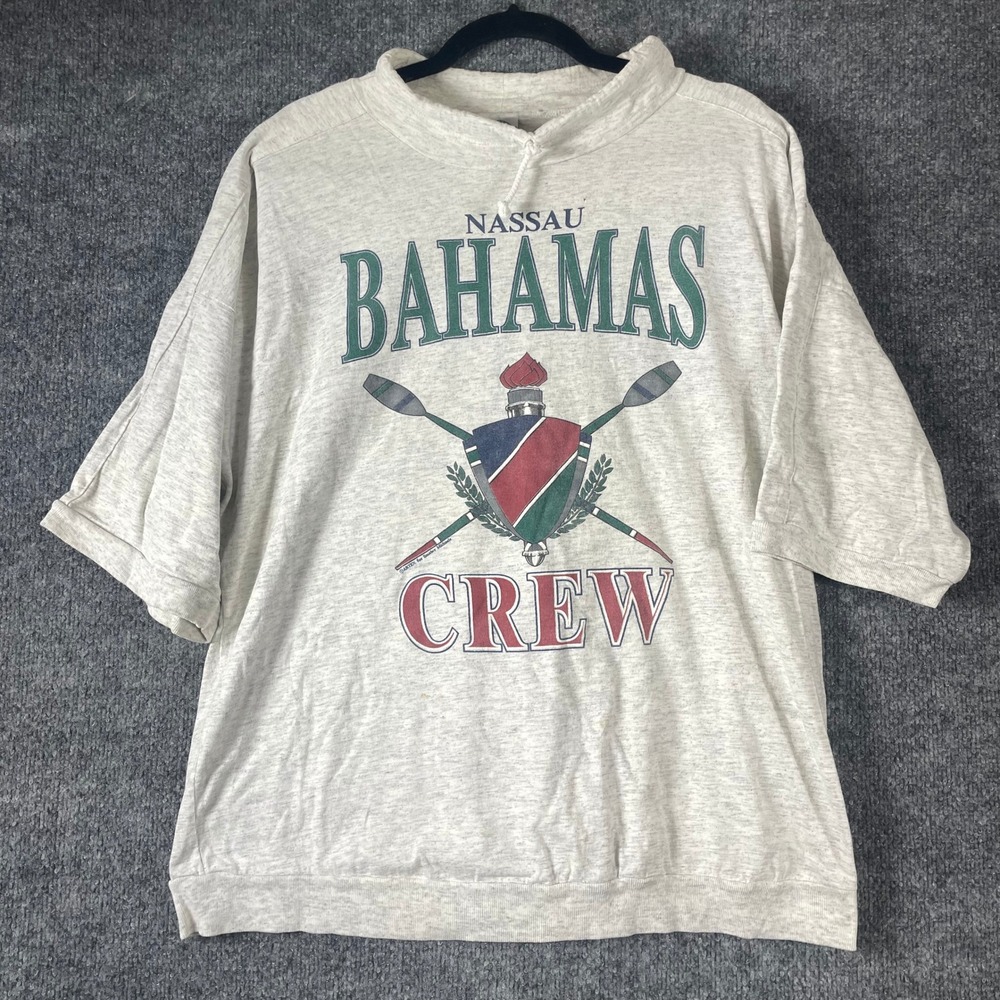 VTG Stanley Michaels Shirt Mens Large Gray Nassau Bahamas Crew Mock 90s Retro